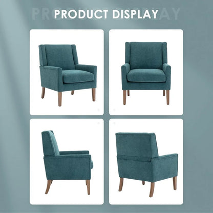 Modern Teal Wing Back Accent Chair - Chenille Upholstered Living Room Chair