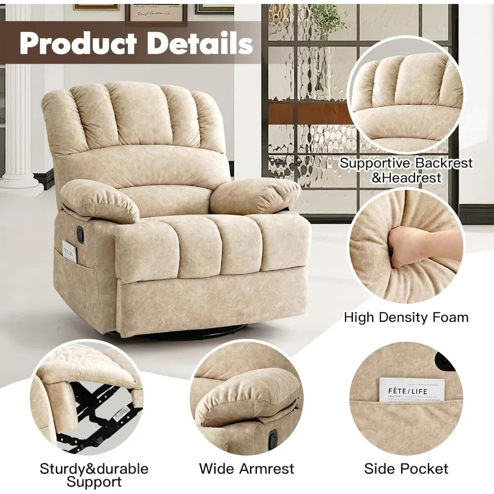 Modern Morocco Tech Cloth Gliding Swivel Recliner with Overstuffed Backrest and Footrest