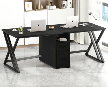 LVB Double Desk - Industrial Style Writing and Computer Desk with Storage