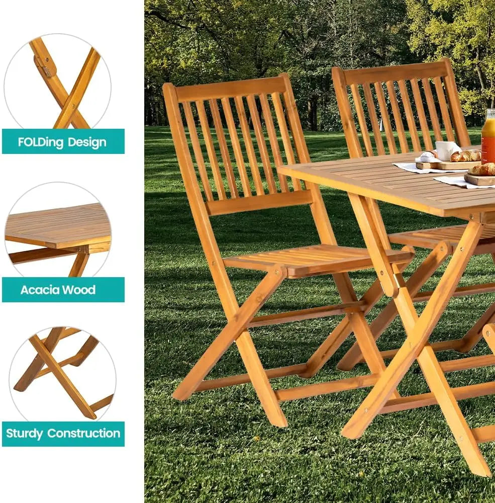 5-Piece Foldable Acacia Wood Patio Dining Set – Outdoor Rectangular Table and 4 Chairs, Minimalist Modern Style