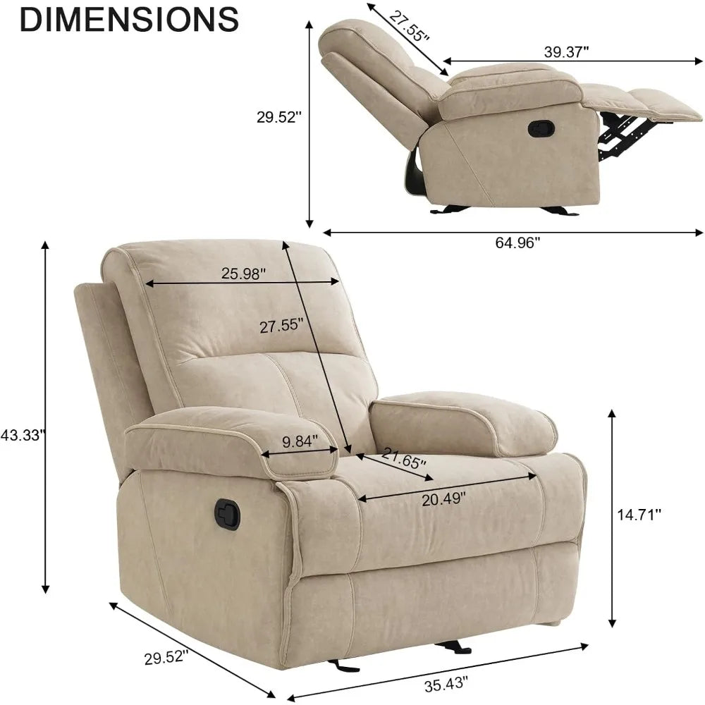 Modern Beige Rocking Recliner with Extra Large Footrests and Full Body Stretch