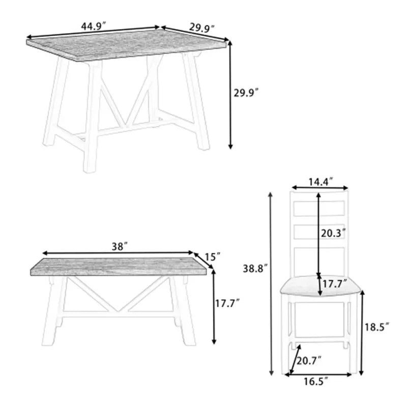 Farmhouse 4-Piece Solid Wood Dining Set with Bench – Rustic, Durable, Easy to Assemble