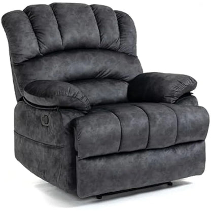 Oversized Manual Recliner with Wing Back, Grey Fabric, Comfortable Rocking Recliner Chair, High-Density Foam Padding, 350 lbs Capacity