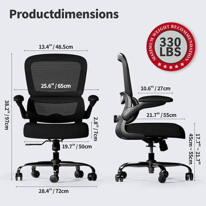 Ergonomic Mesh Office Chair with Adjustable Lumbar Support and Headrest, 330 lbs Capacity (Black)