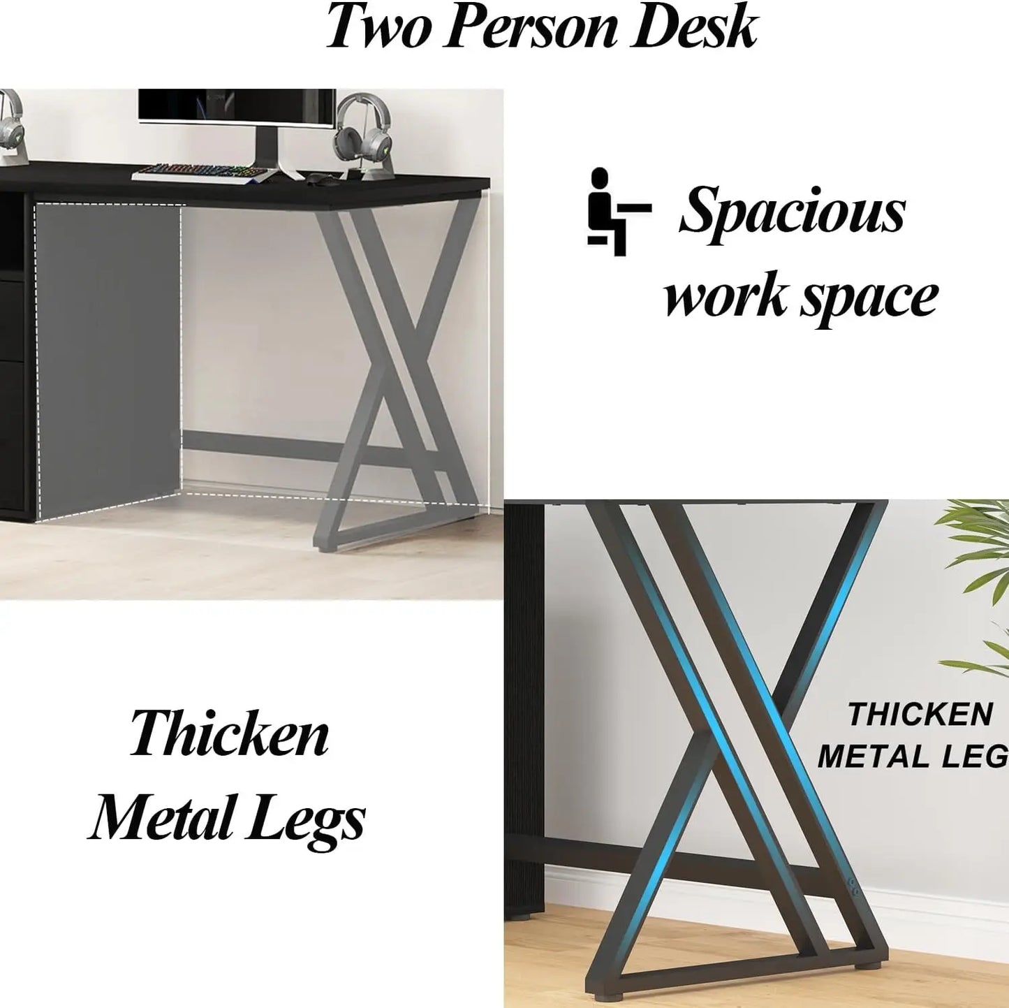 LVB Double Desk - Industrial Style Writing and Computer Desk with Storage