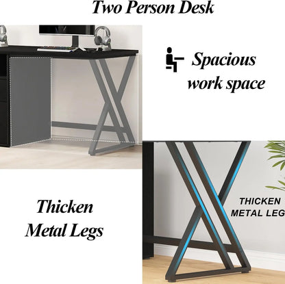 LVB Double Desk - Industrial Style Writing and Computer Desk with Storage