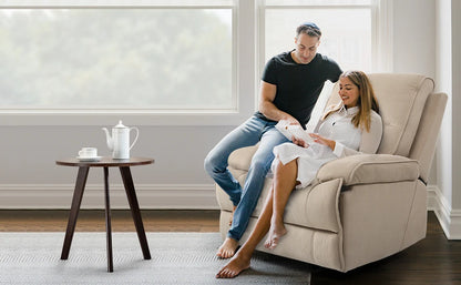 Modern Beige Rocking Recliner with Extra Large Footrests and Full Body Stretch