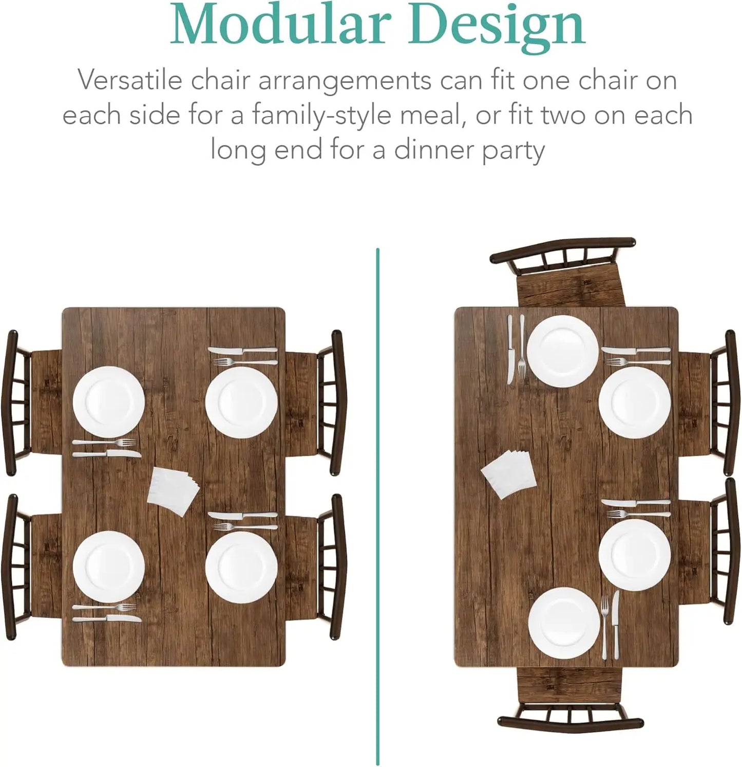 5-Piece Modern Dining Set – Rectangular Wood Table with Metal Frame and 4 Chairs, Space-Saving Design