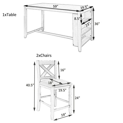 5-Piece Counter Height Rustic Farmhouse Dining Set – Wooden Bar Table with 4 Chairs and Storage Shelf, Gray