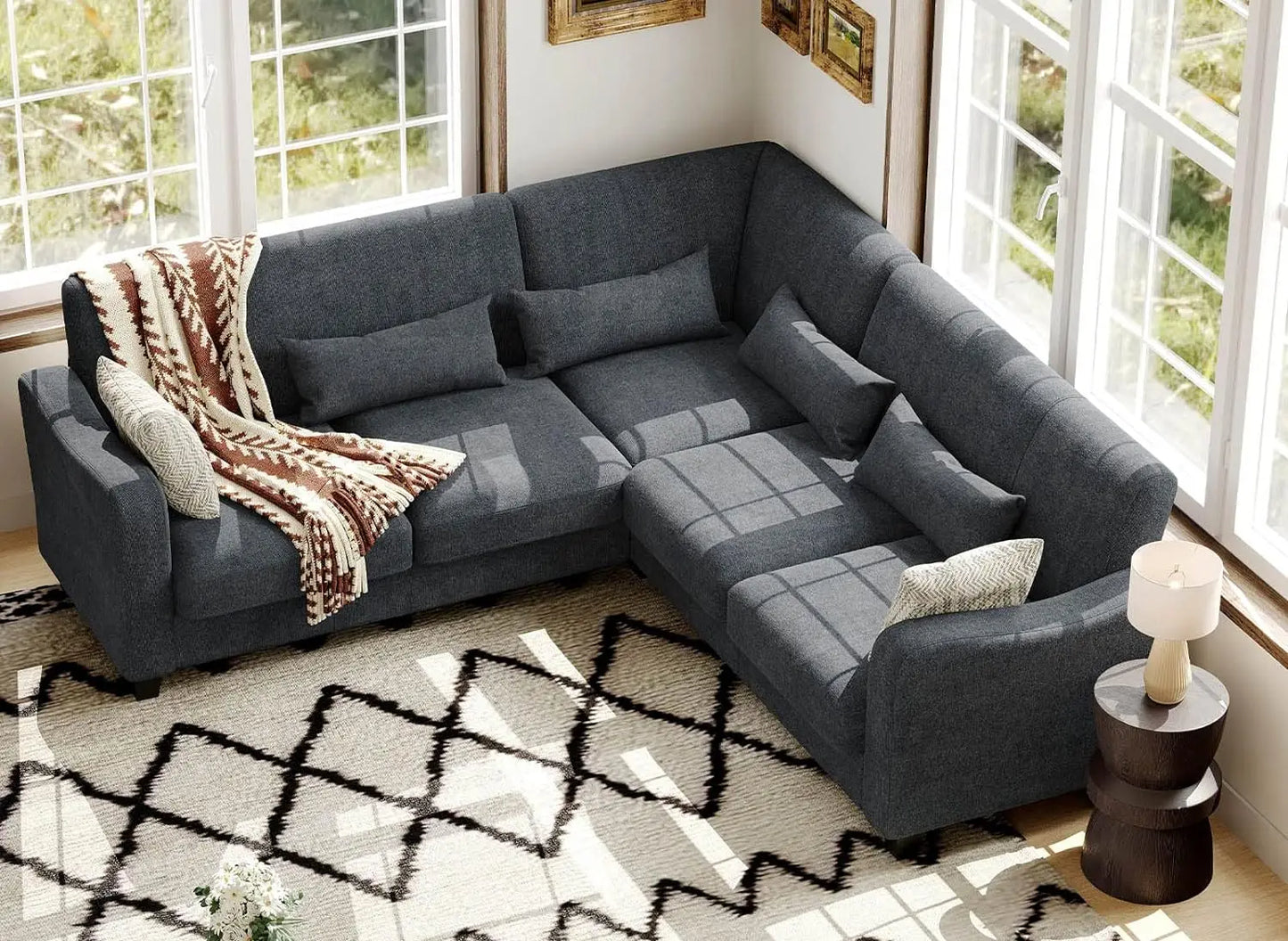 Modern L-Shaped Sectional Sofa with Upholstered Backrest – Versatile and Comfortable for Living Room or Apartment