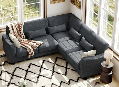 Modern L-Shaped Sectional Sofa with Upholstered Backrest – Versatile and Comfortable for Living Room or Apartment