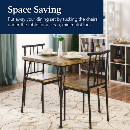 3-Piece Dining Room Set – Compact Table with Alloy Steel Frame and Engineered Wood Top, Includes 2 Chairs for Small Spaces