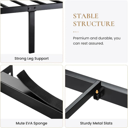 Modern Queen Bed Frame - Sturdy Metal and Wood Construction, No Box Spring Needed