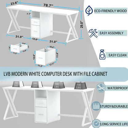 LVB Double Desk - Industrial Style Writing and Computer Desk with Storage