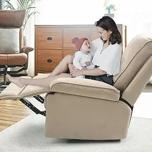 Modern Beige Rocking Recliner with Extra Large Footrests and Full Body Stretch