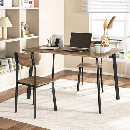 Kitchen Dining Table Set for 4, Modern Rectangular 5 Piece Dining Room Table and Chairs Set, Brown wooden Metal Table Set