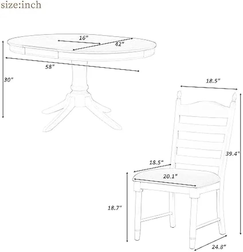 5-Piece Extendable Dining Set – Retro Solid Wood Table with 4 Ladder-Back Chairs, Woven Fabric Cushions, Off White