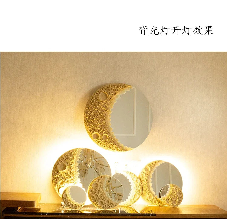 Round Nordic Wall Mirror Art Free Shipping Modern Design Moon Makeup Mirror Korean Dekoracyjne Lustra Bedroom Decoration CX649FT