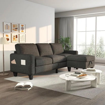 Modern Hemp Fabric Sofa – L-Shaped Sectional Sofa with Wide Seating and Low Seat Height, 78 Inches Wide