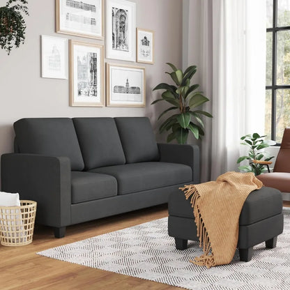 Modular L-Shaped Sectional Couch with Movable Ottoman – Breathable Linen Fabric, High-Density Sponge, and Washable Covers