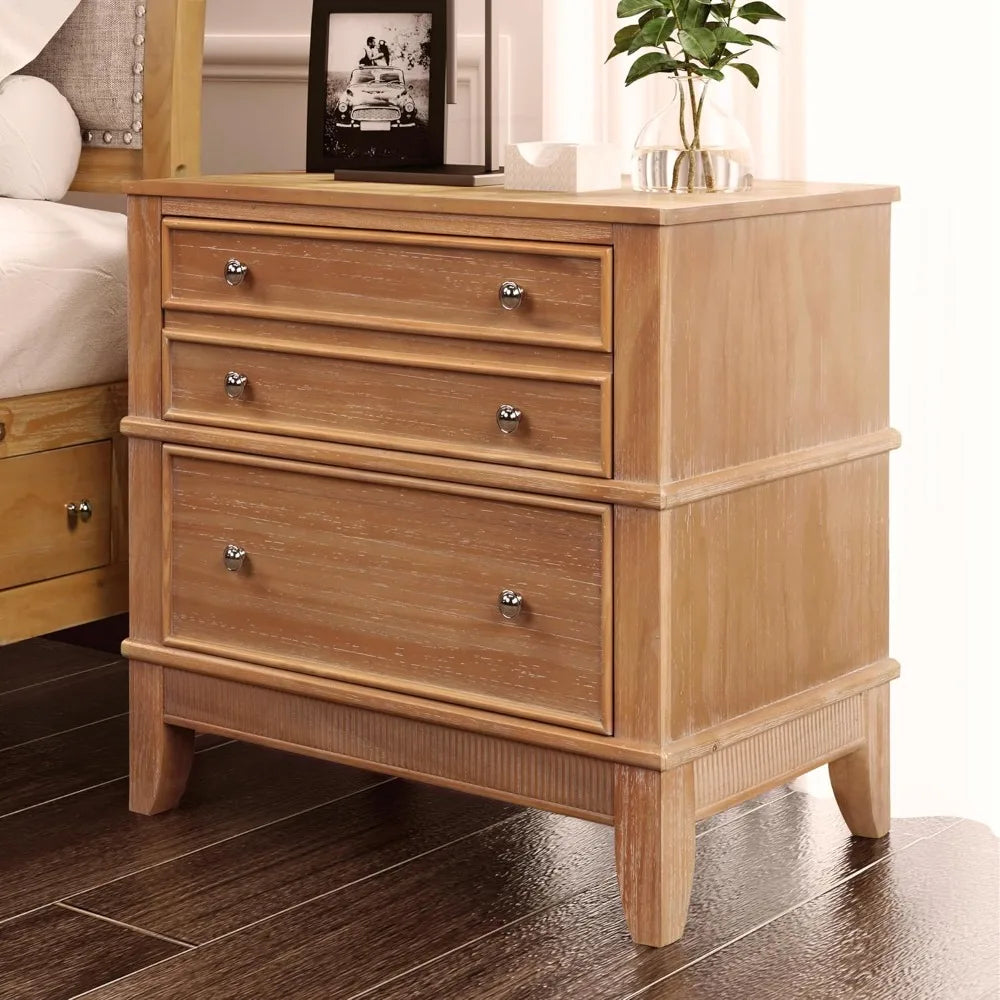 Hazel 3-Drawer Nightstand – Modern Rustic Charm for Your Bedroom