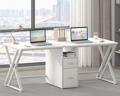 LVB Double Desk - Industrial Style Writing and Computer Desk with Storage