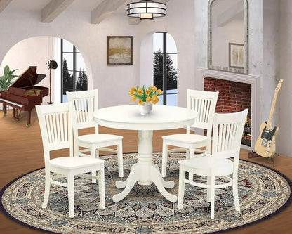 3-Piece Dining Room Set – Round Pedestal Table and 2 Wooden Chairs, 36"x36", Linen White