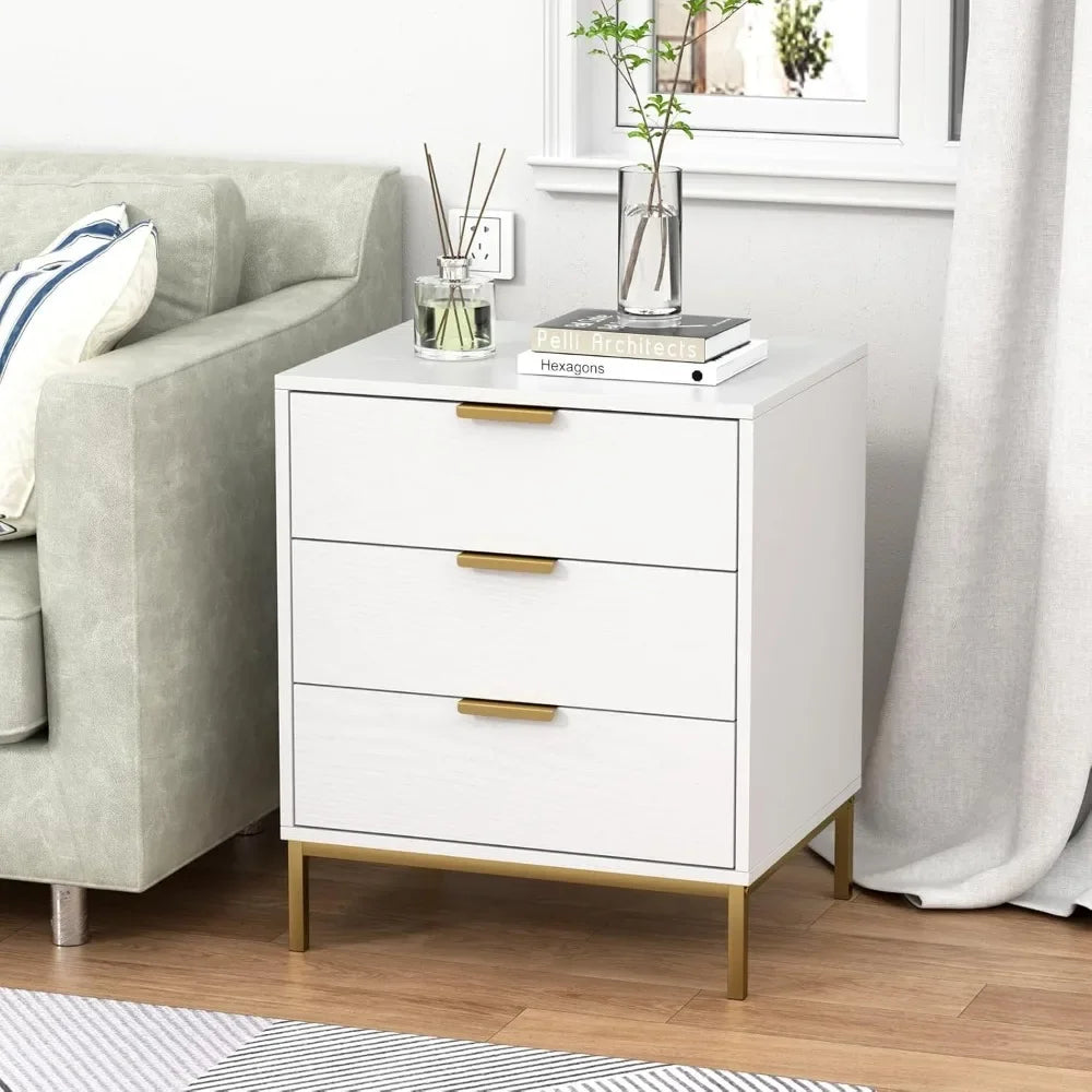 Modern Wooden Nightstand with 3 Drawers and Rustic Charm