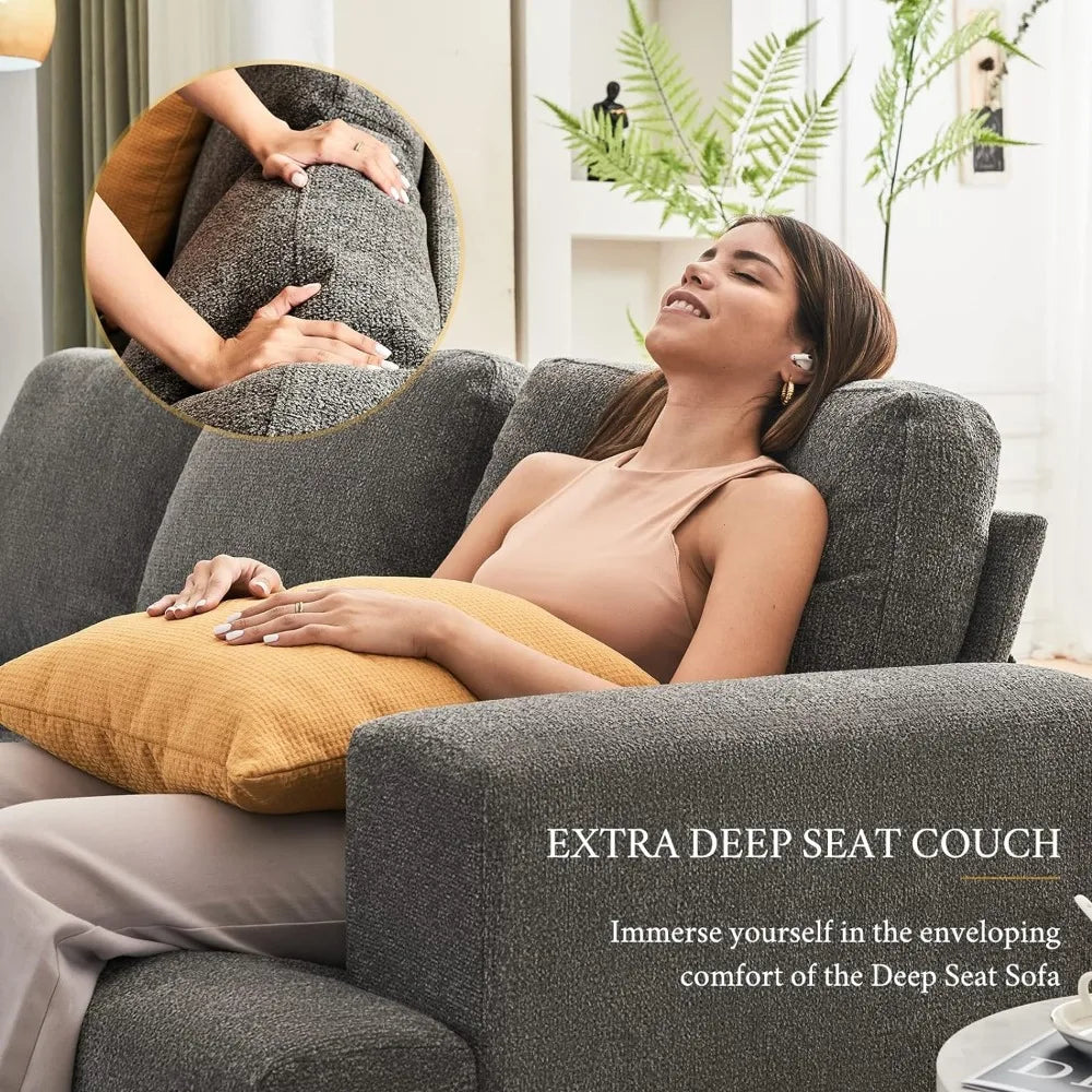 89" Modern 3-Seater Chenille Sofa – Spacious & Comfy Couch with Deep Seats, Wide Armrests, and Sturdy Construction, Easy Assembly