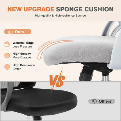 Ergonomic Grey Office Chair - Lumbar Support with Flip-Up Armrests