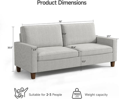 70" Modern Loveseat Sofa – Faux Linen Fabric with Adjustable Back Cushion, Pocketed Spring Seat, and 900lbs Weight Capacity