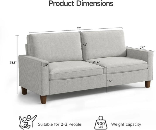 70" Modern Loveseat Sofa – Faux Linen Fabric with Adjustable Back Cushion, Pocketed Spring Seat, and 900lbs Weight Capacity