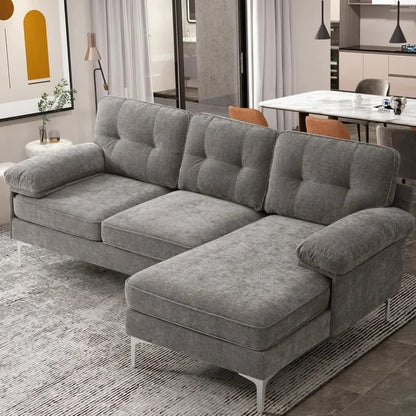 82" Reversible L-Shaped Sectional Sofa – Comfortable Modern 3-Seater Couch with Chaise Lounge, Chenille Fabric, and Easy Assembly