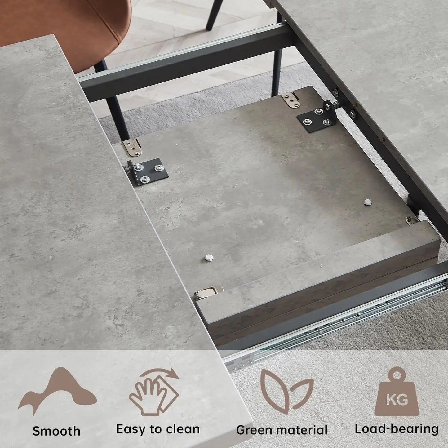 7-Piece Modern Dining Set – Extendable Table with 6 PU Leather Chairs, Mid-Century Industrial Style, Space-Saving Design