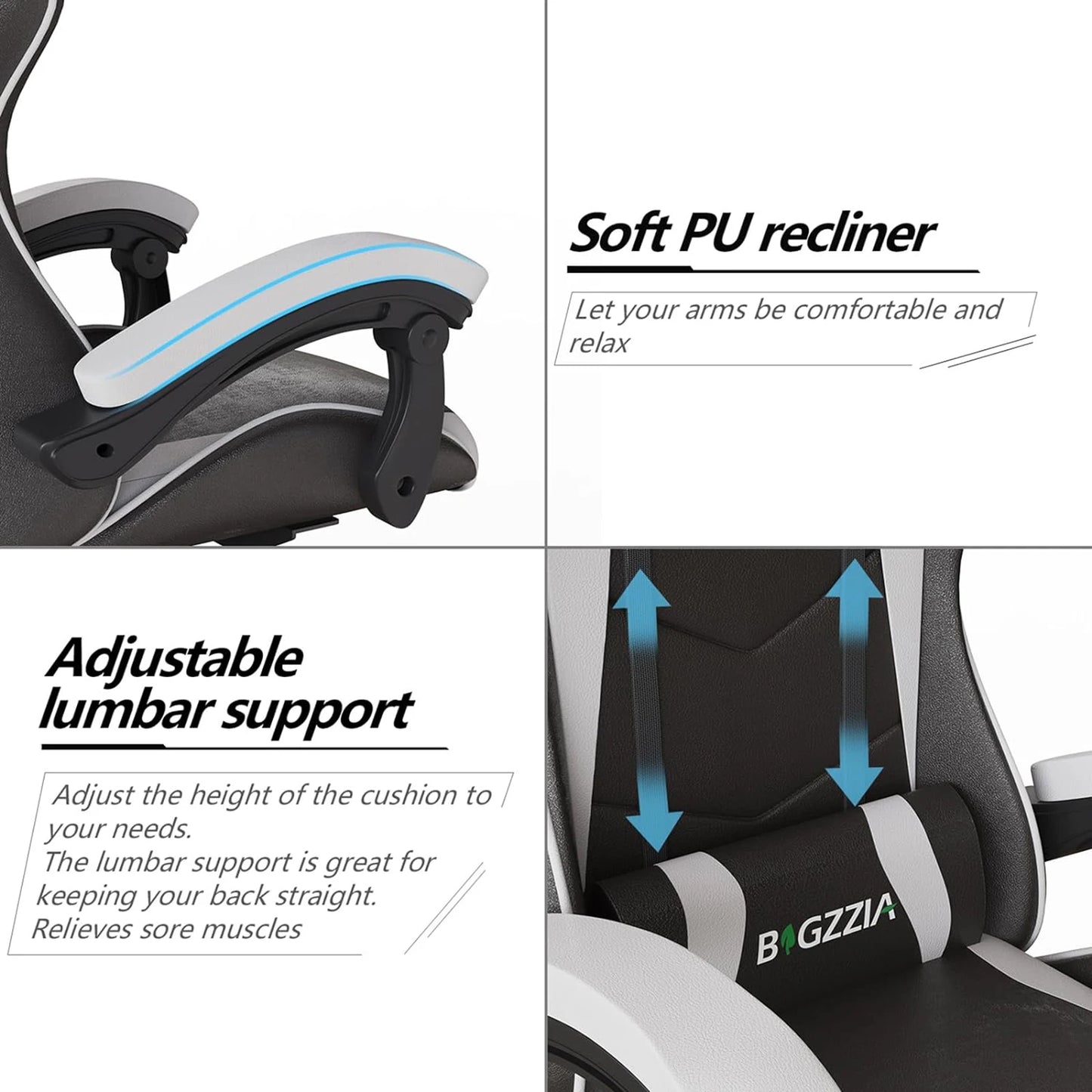 Ergonomic Gaming Chair with Lumbar Cushion & Headrest, Height-Adjustable Office Chair for Gamers - Multiple Color Options