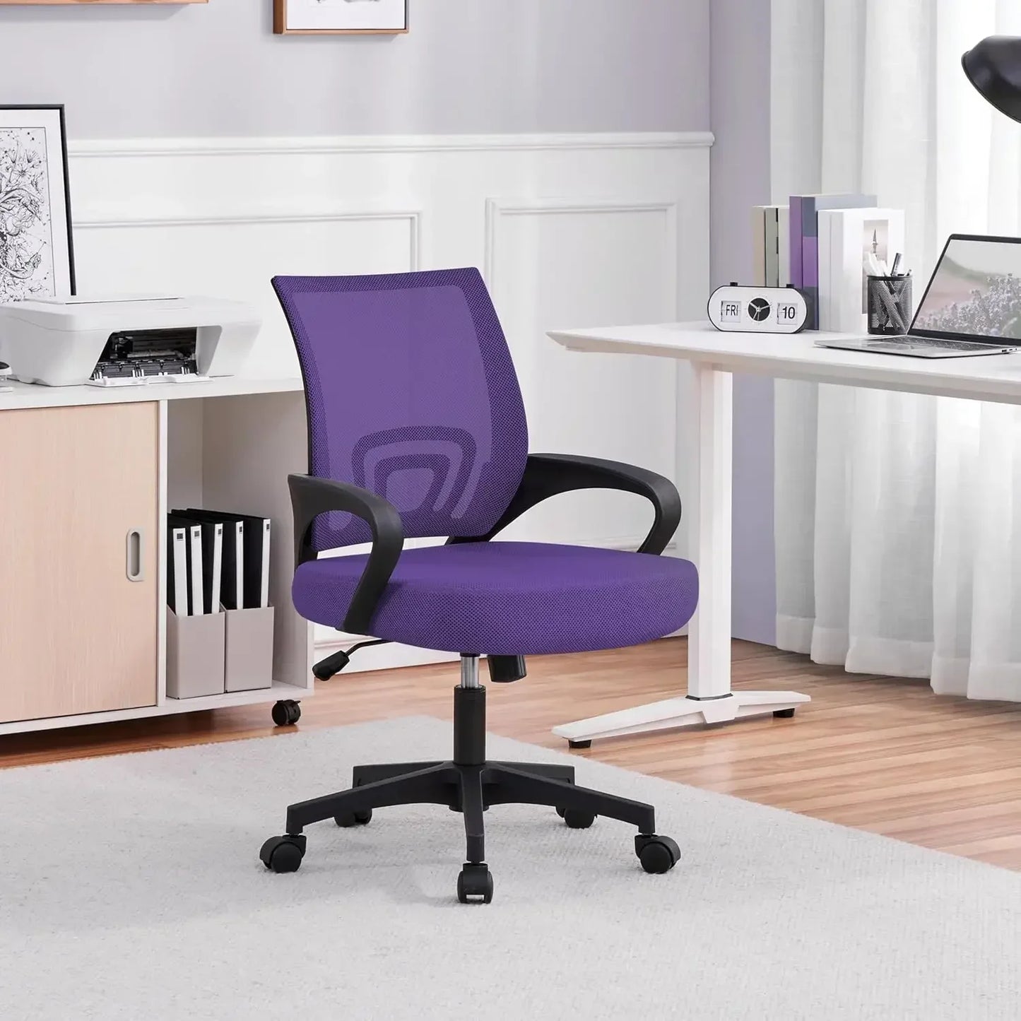 Ergonomic Mesh Office Chair with Lumbar Support - Adjustable Mid-Back Racing Seat