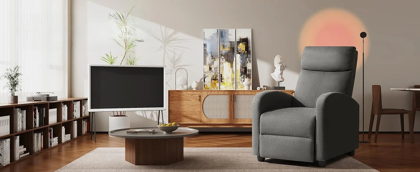 Adjustable Recliner Chair with Breathable Fabric – Modern Style Living Room Leisure Chair, Push-Back Reclining, 90°-165° Adjustable Footrest