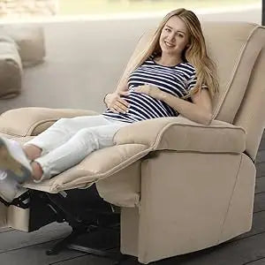 Modern Beige Rocking Recliner with Extra Large Footrests and Full Body Stretch