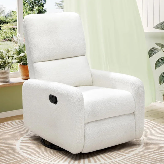 Off-White Velvet Wingback Recliner with 360-Degree Swivel and Memory Foam Seat