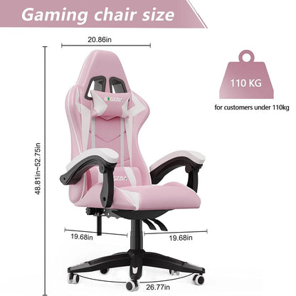 Ergonomic Gaming Chair with Lumbar Cushion & Headrest, Height-Adjustable Office Chair for Gamers - Multiple Color Options