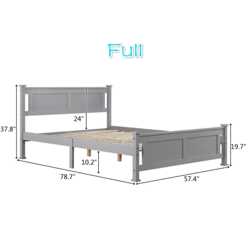 Solid Wood Bed Frame with Geometric Pattern Headboard – Available in Queen, Full, and Twin Sizes, Grey Finish, Easy Assembly, No Box Spring Needed