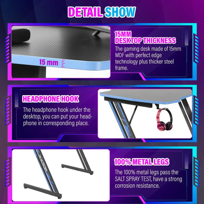 Z-Shaped Computer Desk – Adjustable Office Desk with Storage Shelves, Cable Management, and Built-in Headphone Hook, Modern Alloy Steel Frame