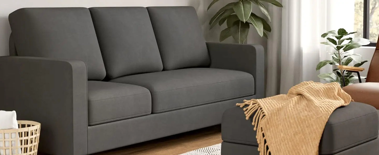 Modular L-Shaped Sectional Couch with Movable Ottoman – Breathable Linen Fabric, High-Density Sponge, and Washable Covers