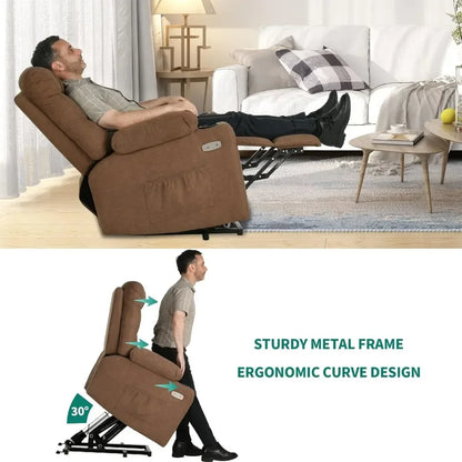 Power Lift Recliner Chair with Vibrational Massage, Lumbar Heating, and USB Ports for Elderly and Adults