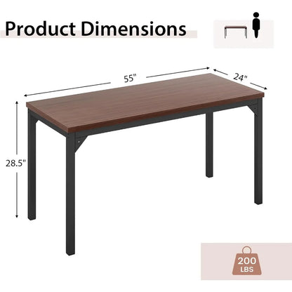 Contemporary 55" Rectangle Conference Table with Alloy Steel Base – Brown