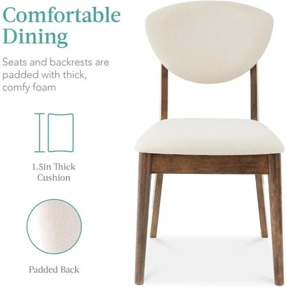 Mid-Century Modern Dining Set with Stainless Steel Frame and Padded Linen Chairs - 5 Piece Rectangular Dining Table Set