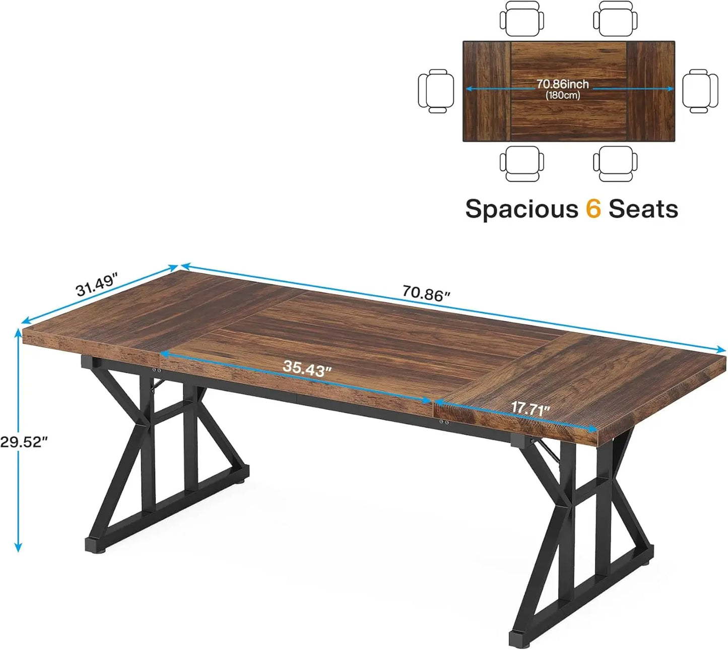 70.8" Executive Desk – Large Computer Workstation with Engineered Wood Top and Metal Frame, Modern Office Desk for Home or Office Use