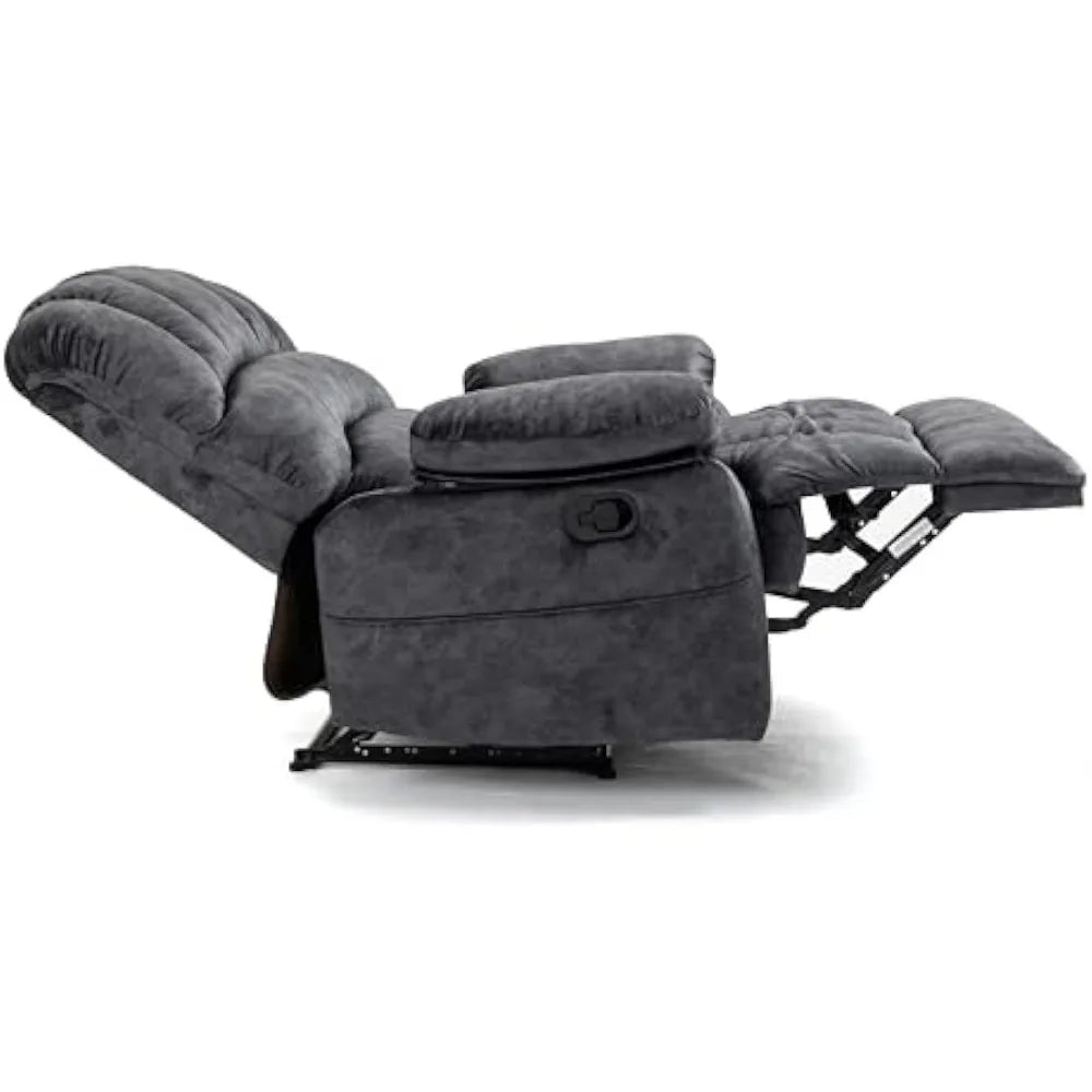 Oversized Manual Recliner with Wing Back, Grey Fabric, Comfortable Rocking Recliner Chair, High-Density Foam Padding, 350 lbs Capacity