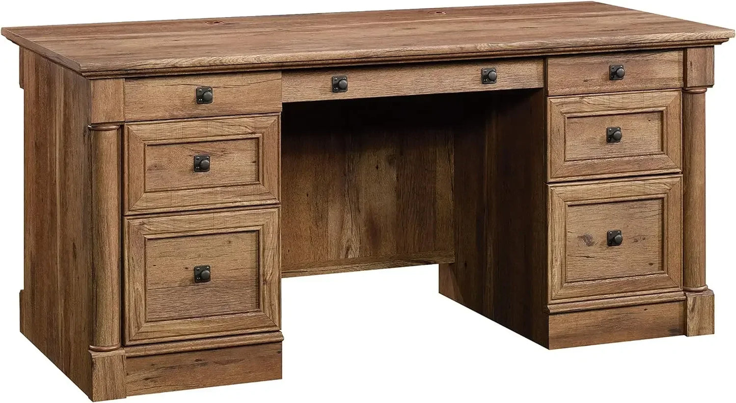 Sauder Palladia Executive Desk - Vintage Oak Finish with Ample Storage