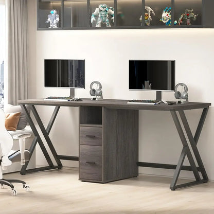 LVB Double Desk - Industrial Style Writing and Computer Desk with Storage